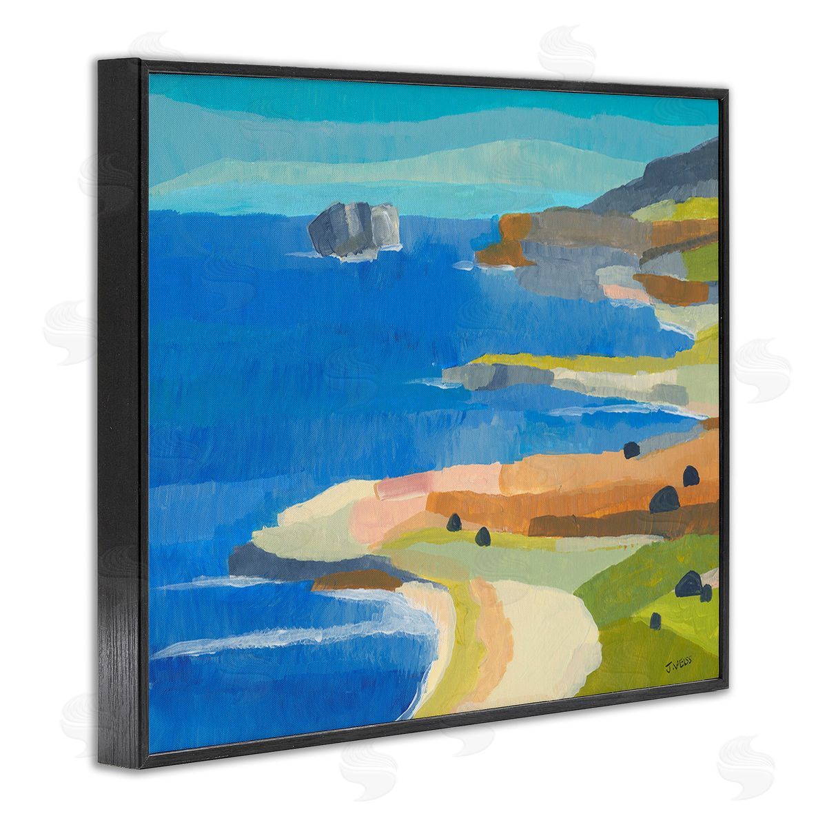 Jan Weiss Modern Coastal Inlets Black Framed Giclee Wall Art Print