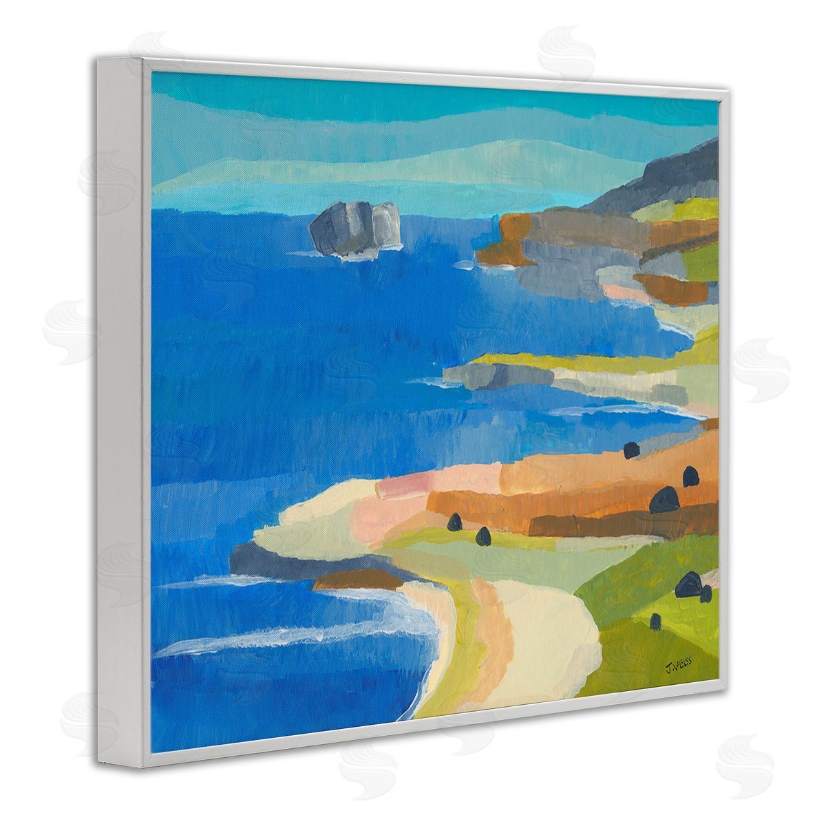 Jan Weiss Modern Coastal Inlets White Framed Giclee Wall Art Print