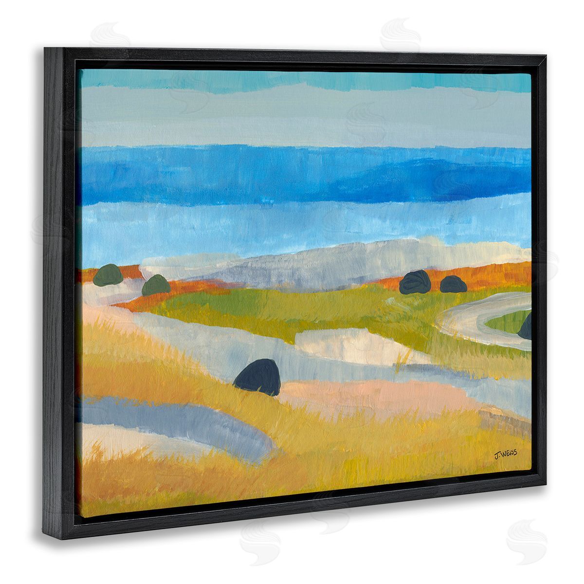 Jan Weiss Abstract Grassland & Beach Black Floating Frame Canvas Wall Art Print