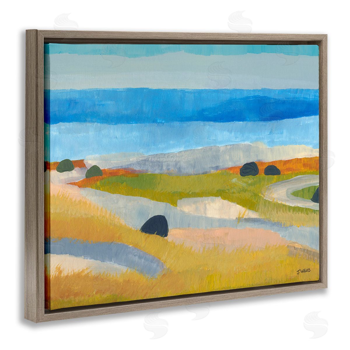 Jan Weiss Abstract Grassland & Beach Brown Floating Frame Canvas Wall Art Print