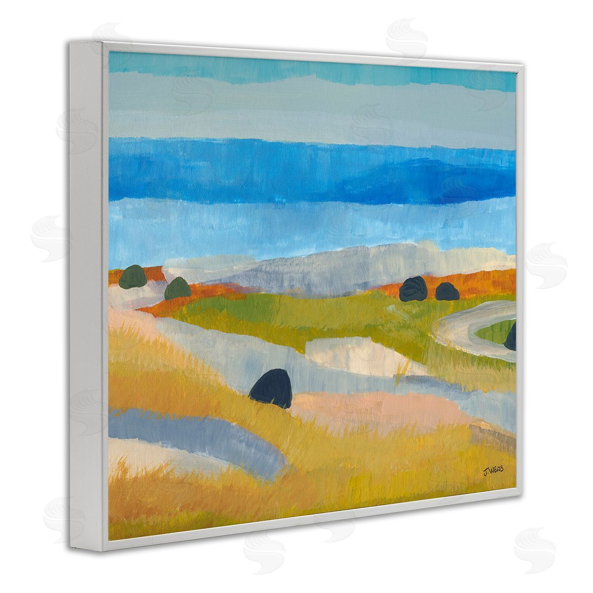 Jan Weiss Abstract Grassland & Beach White Framed Giclee Wall Art Print