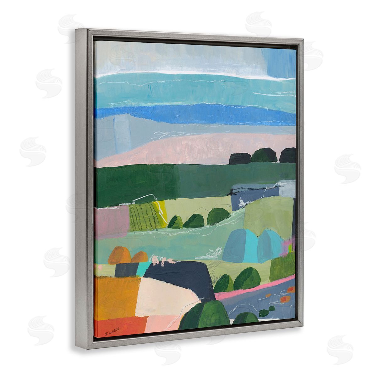 Jan Weiss Soft Abstract Landscape Gray Floating Frame Canvas Wall Art Print