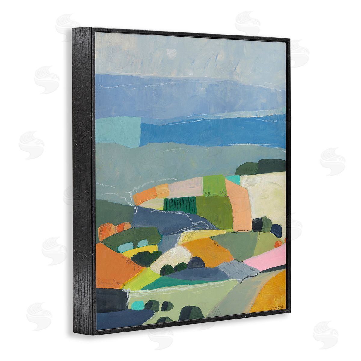 Jan Weiss Farmland Shapes Abstraction Black Framed Giclee Wall Art Print