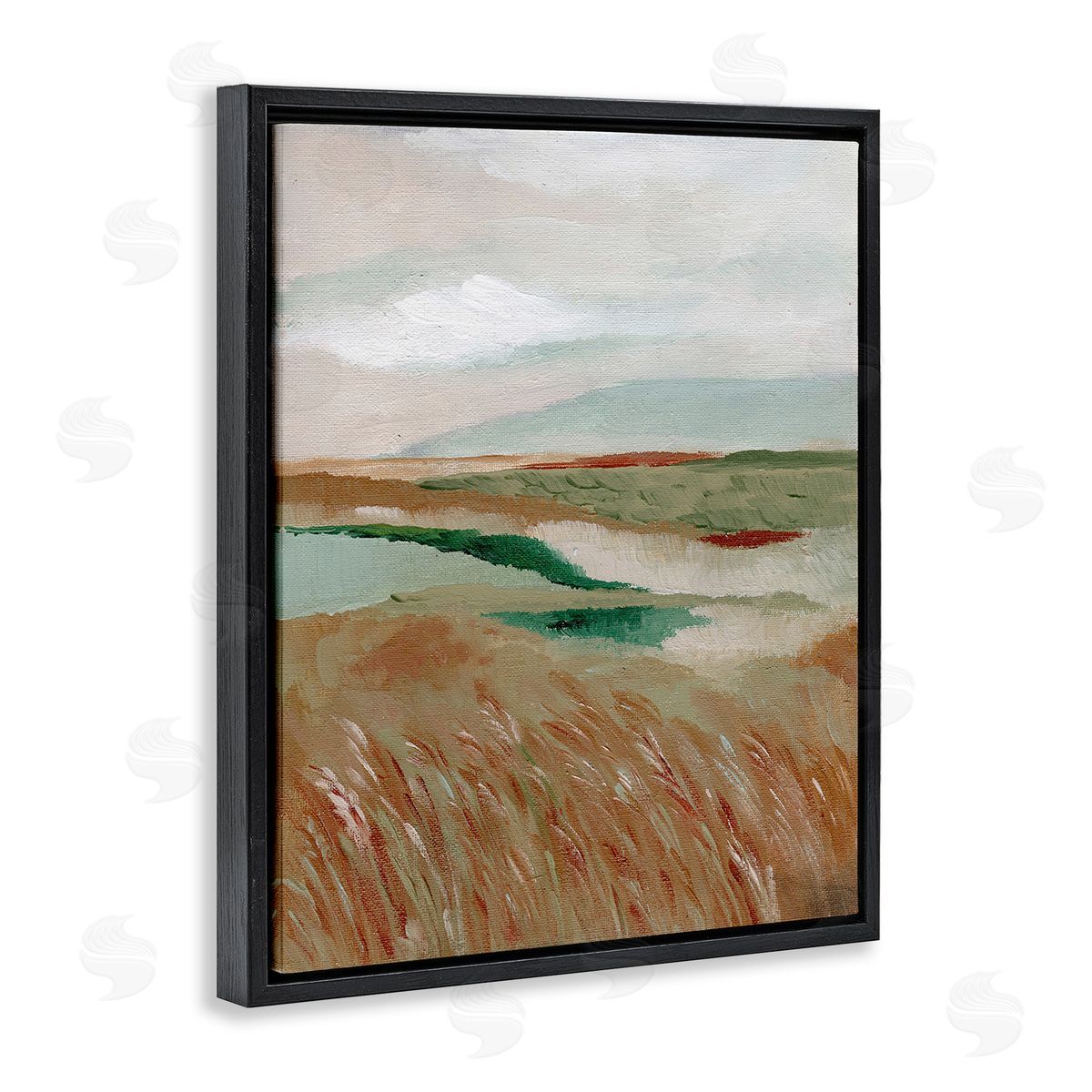 Nikita Jariwala Abstract Pasture with River Black Floating Frame Canvas Wall Art Print