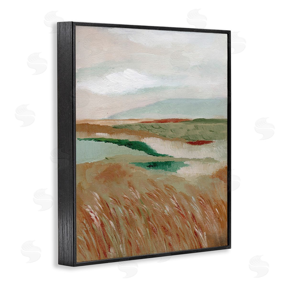 Nikita Jariwala Abstract Pasture with River Black Framed Giclee Wall Art Print