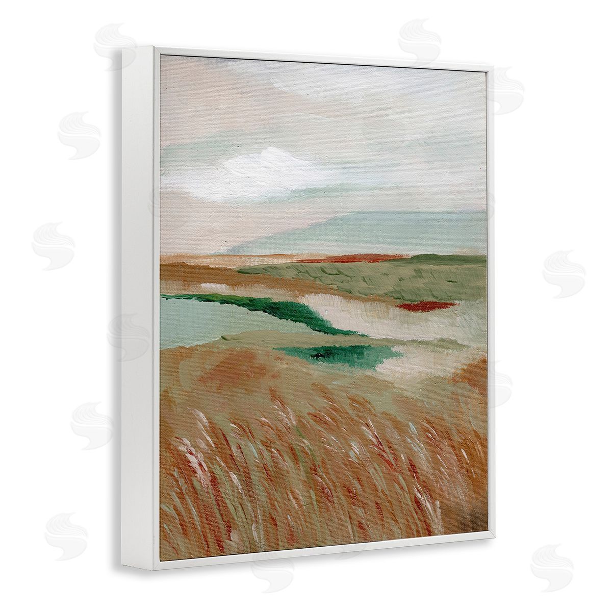 Nikita Jariwala Abstract Pasture with River White Framed Giclee Wall Art Print