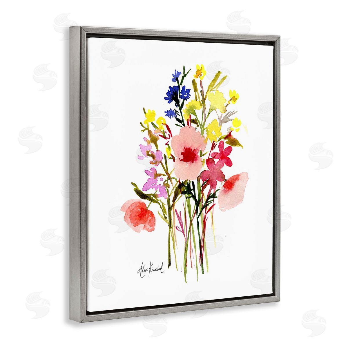 Alexandria Gilbert Kincaid Bold Cottage Bunches Gray Floating Frame Canvas Wall Art Print