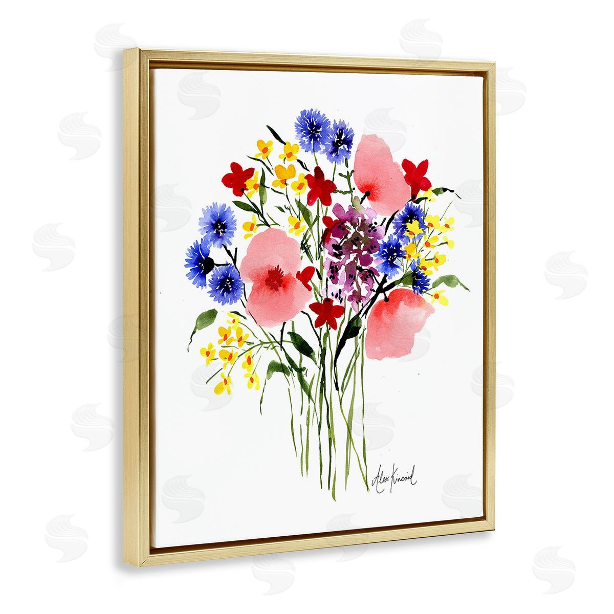 Alexandria Gilbert Kincaid Varied Flower Clusters Gold Floating Frame Canvas Wall Art Print