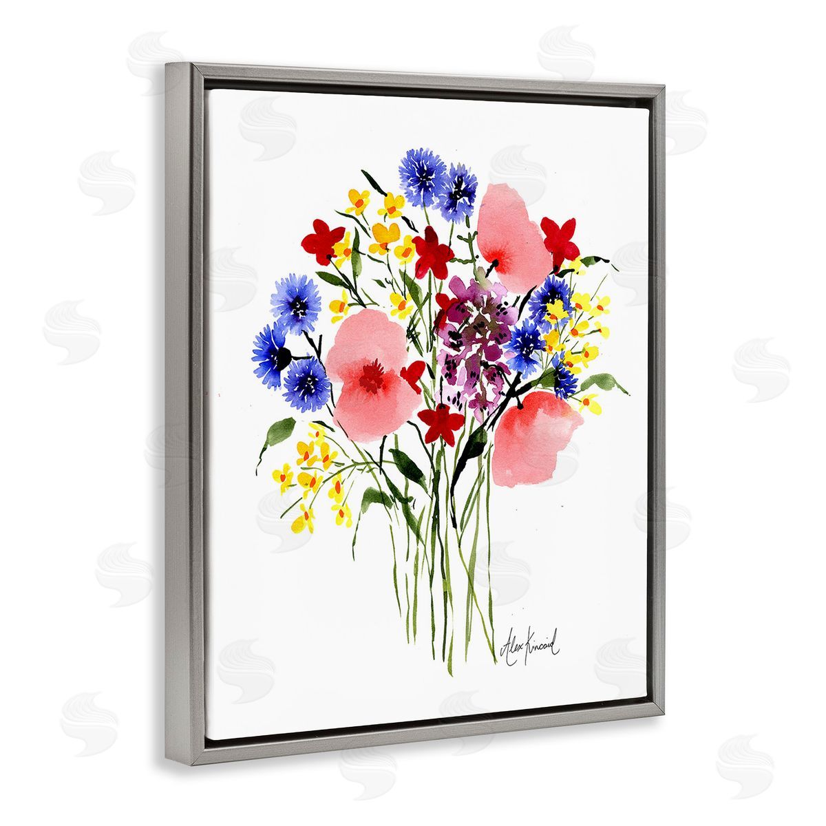 Alexandria Gilbert Kincaid Varied Flower Clusters Gray Floating Frame Canvas Wall Art Print