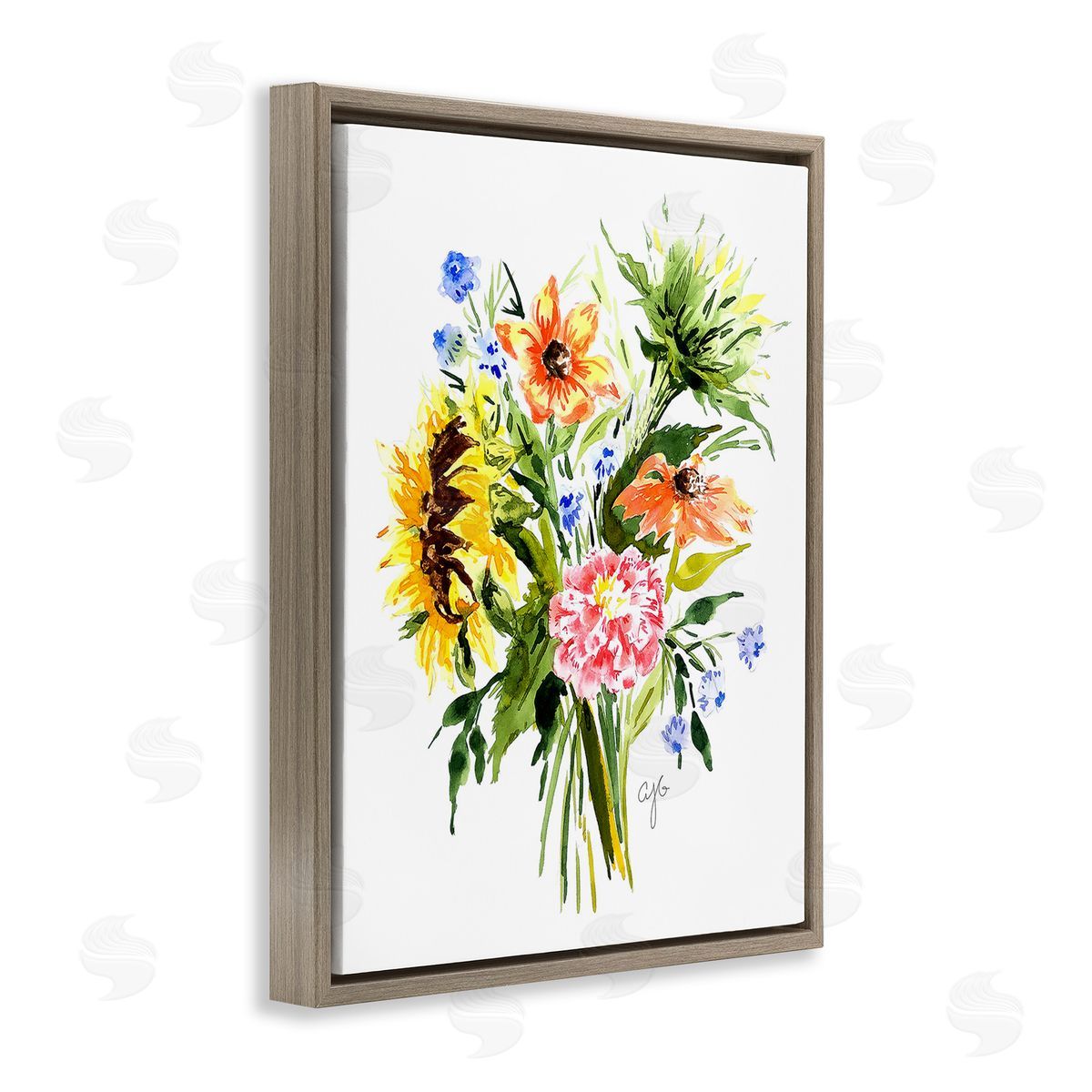 Alexandria Gilbert Kincaid Country Bunches Bouquet Brown Floating Frame Canvas Wall Art Print