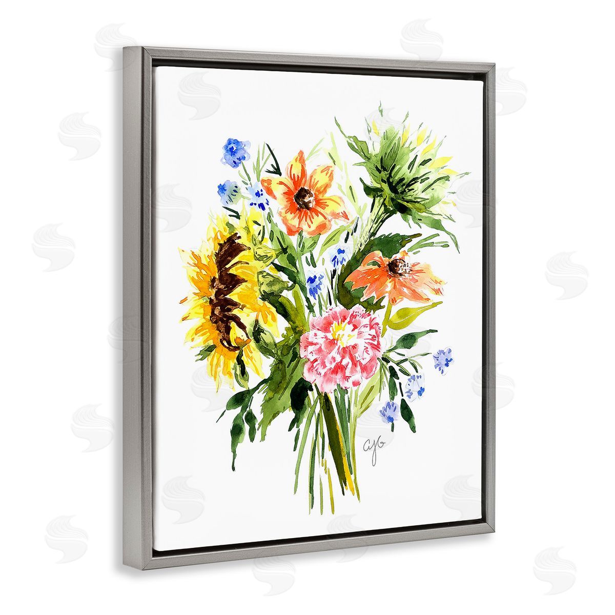 Alexandria Gilbert Kincaid Country Bunches Bouquet Gray Floating Frame Canvas Wall Art Print