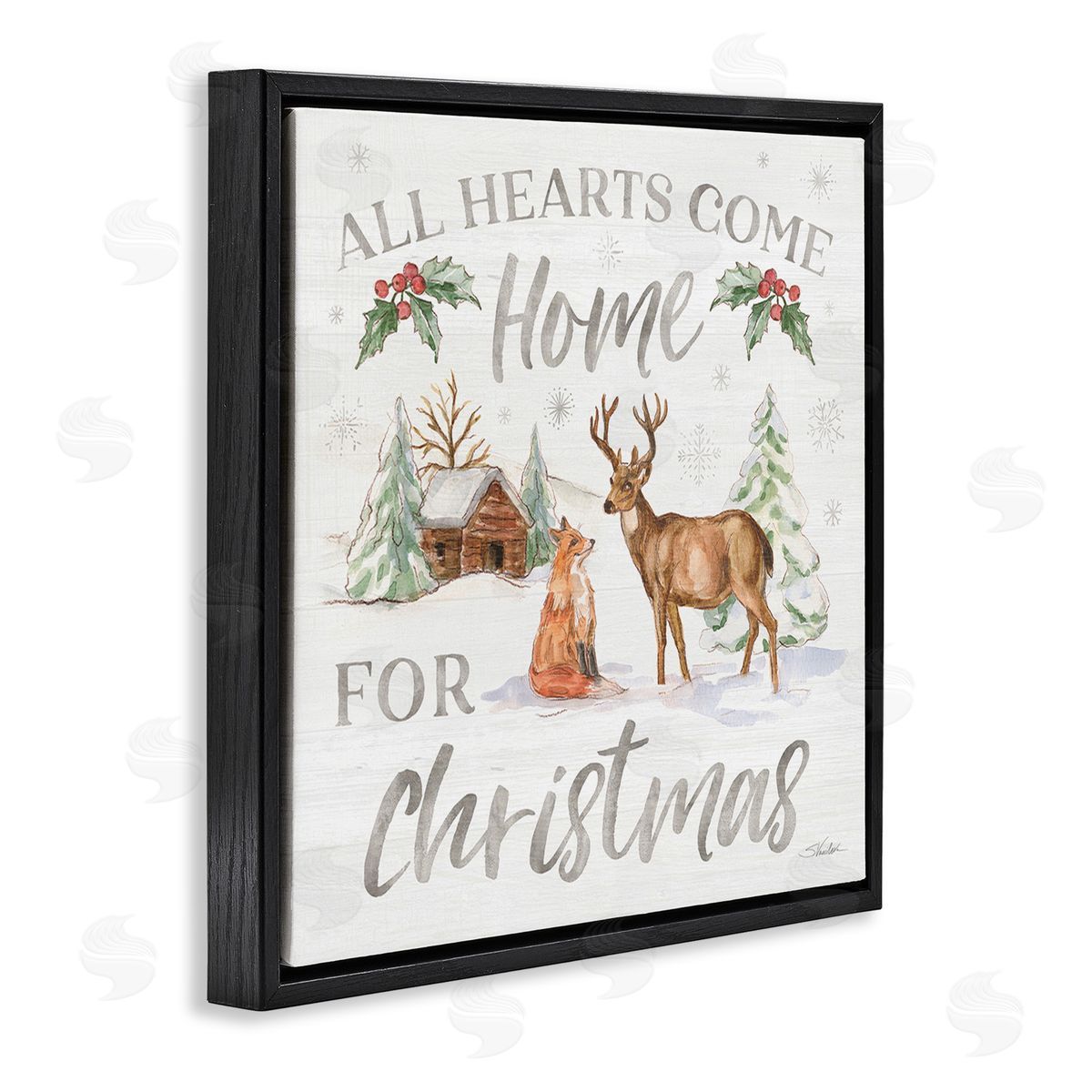 Silvia Vassileva Home For Christmas Phrase Black Floating Frame Canvas Wall Art Print