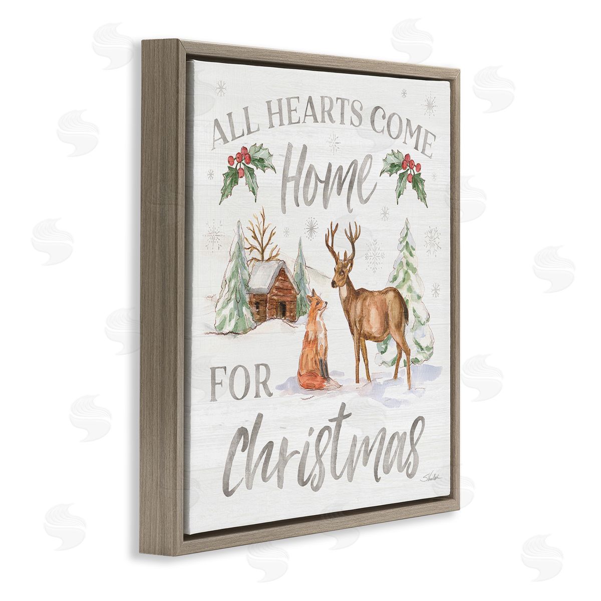 Silvia Vassileva Home For Christmas Phrase Brown Floating Frame Canvas Wall Art Print