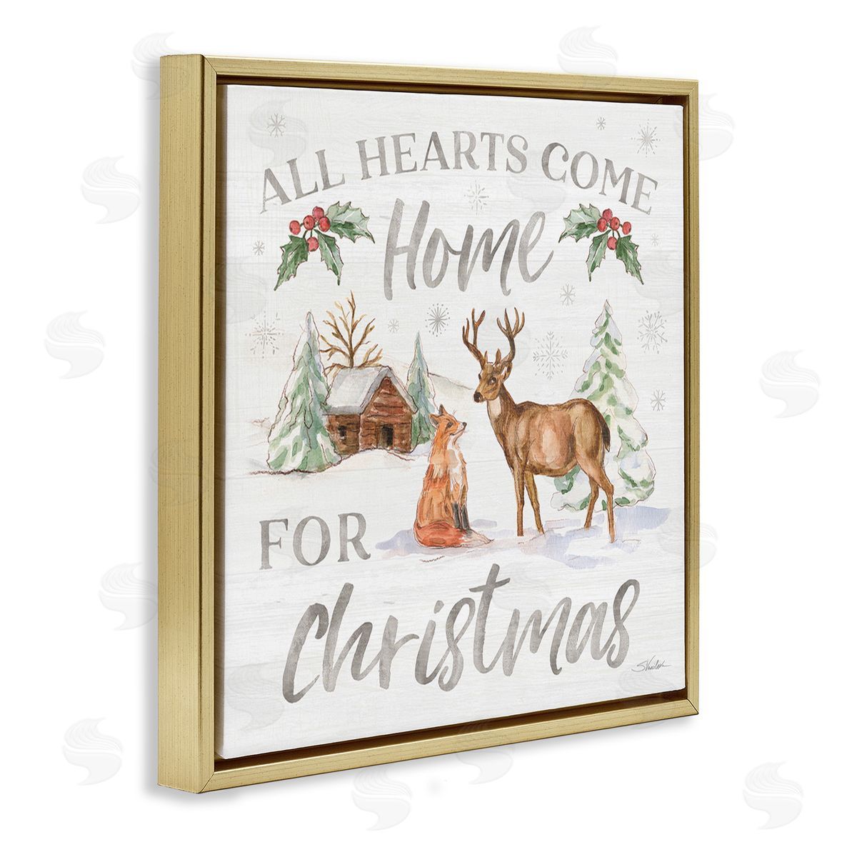 Silvia Vassileva Home For Christmas Phrase Gold Floating Frame Canvas Wall Art Print