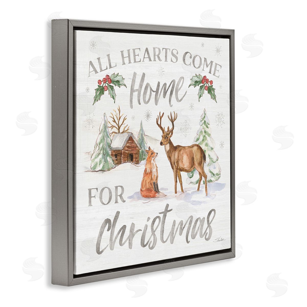 Silvia Vassileva Home For Christmas Phrase Gray Floating Frame Canvas Wall Art Print