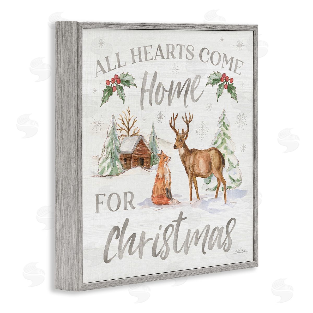 Silvia Vassileva Home For Christmas Phrase Gray Framed Giclee Wall Art Print