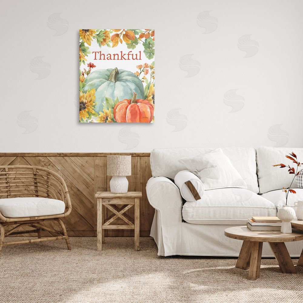Leslie Trimbach Thankful with Fall Harvest Canvas Wall Art Print in Room