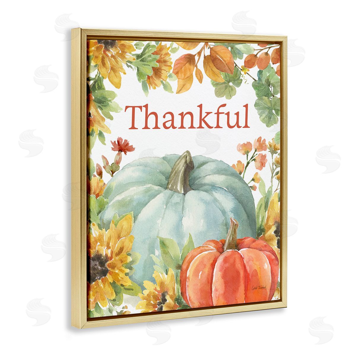 Leslie Trimbach Thankful with Fall Harvest Gold Floating Frame Canvas Wall Art Print