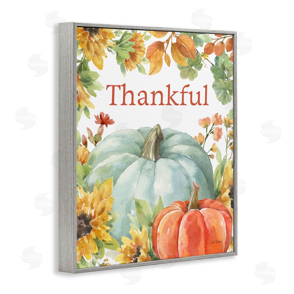 Leslie Trimbach Thankful with Fall Harvest Gray Framed Giclee Wall Art Print