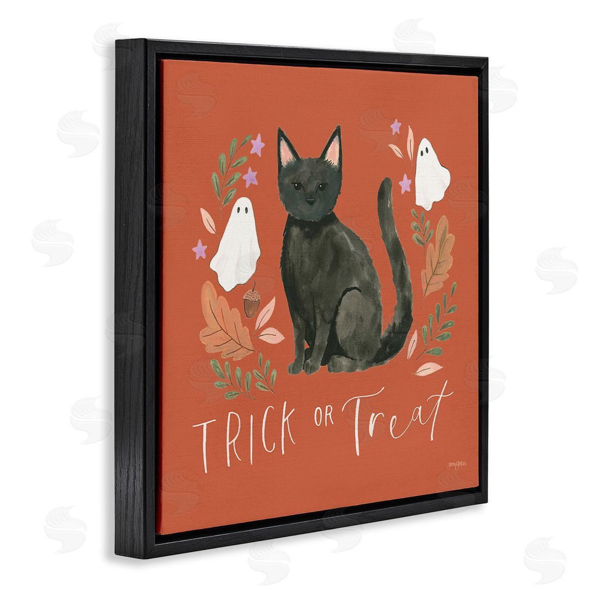 Jenaya Jackson Trick Or Treat Cat Black Floating Frame Canvas Wall Art Print