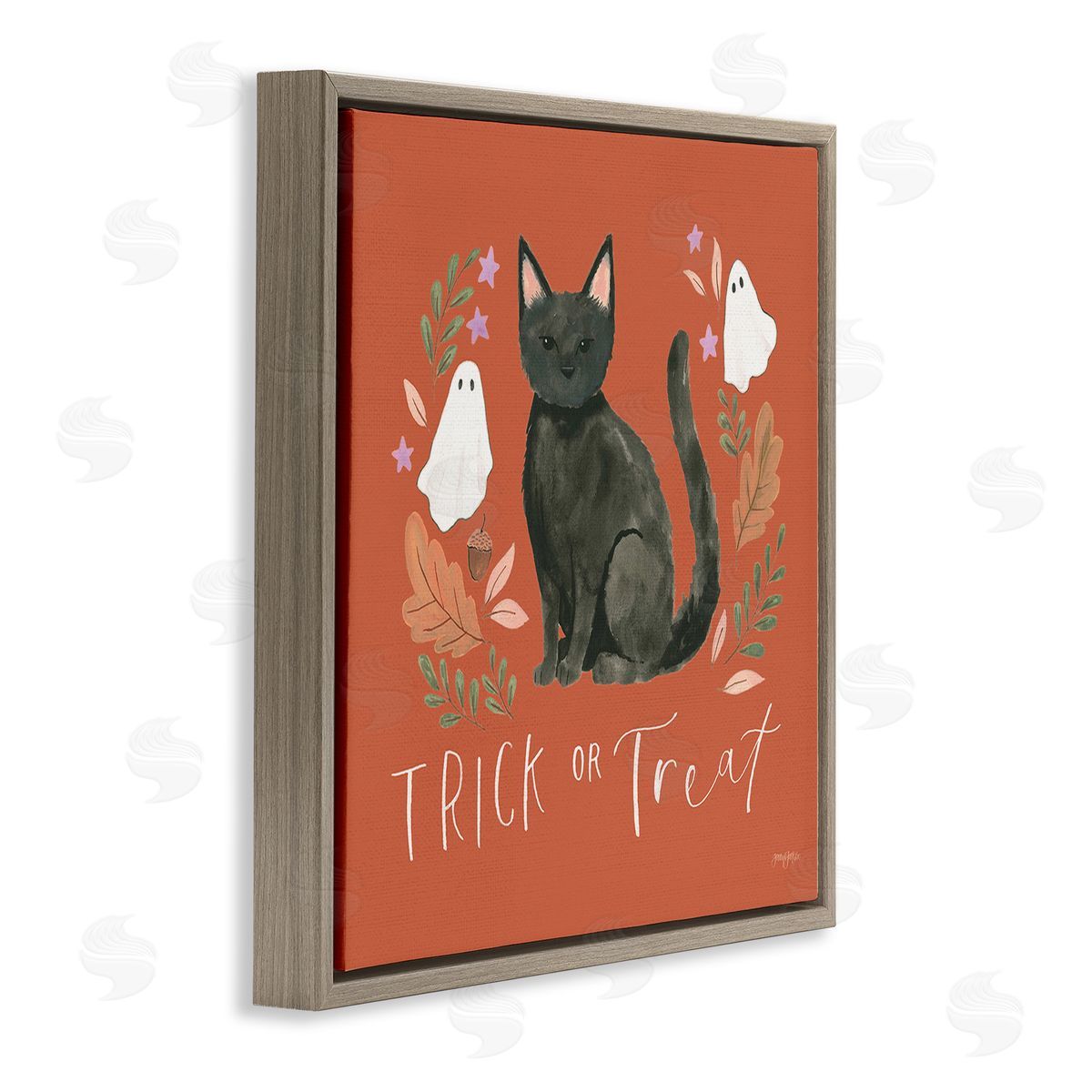 Jenaya Jackson Trick Or Treat Cat Brown Floating Frame Canvas Wall Art Print