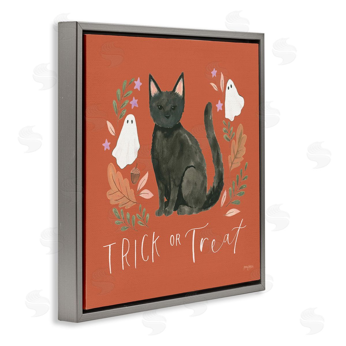 Jenaya Jackson Trick Or Treat Cat Gray Floating Frame Canvas Wall Art Print