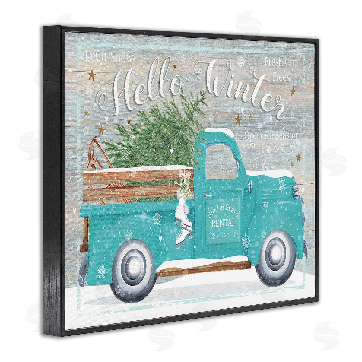 Karen Tye Bentley Rustic Hello Winter Truck Black Framed Giclee Wall Art Print