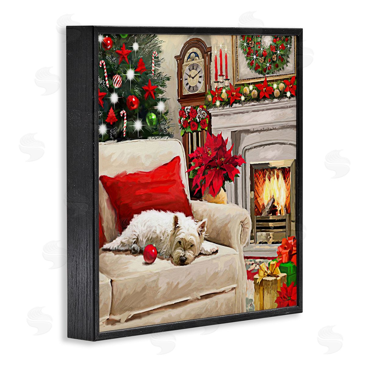 Adam Sanderson Cozy Dog by Holiday Mantle Black Framed Giclee Wall Art Print