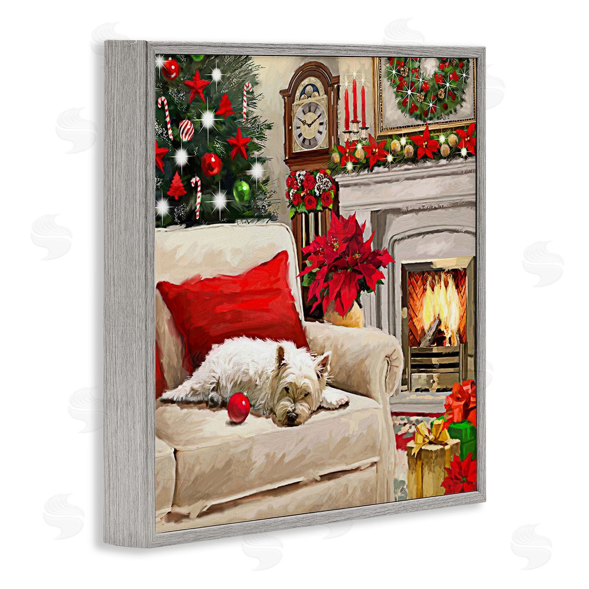 Adam Sanderson Cozy Dog by Holiday Mantle Gray Framed Giclee Wall Art Print