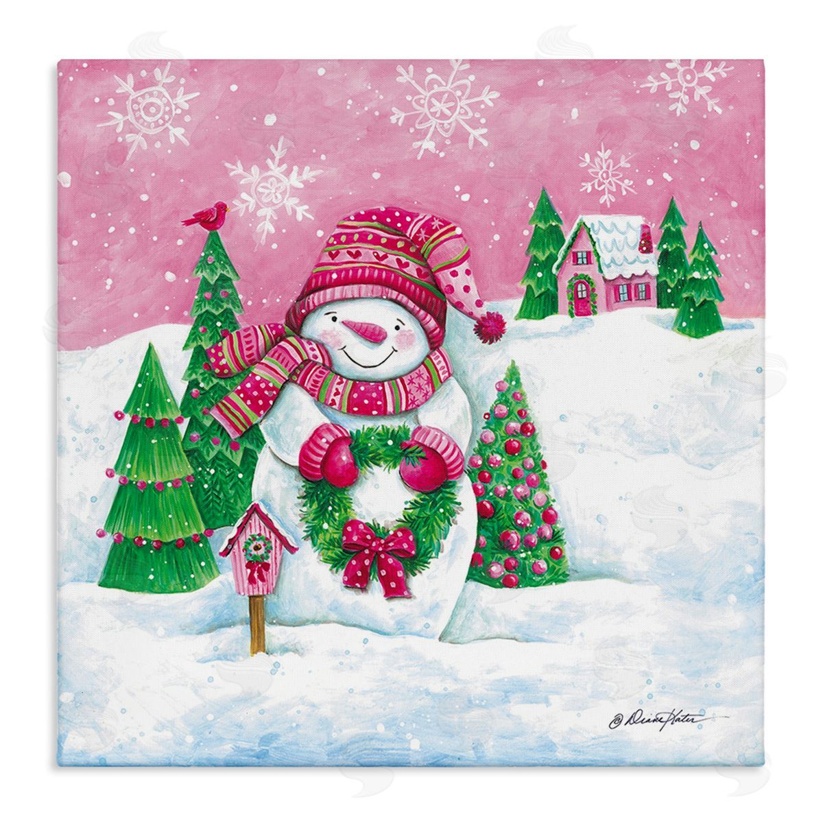Diane Kater Scenic Winter Snowman Canvas Wall Art Print
