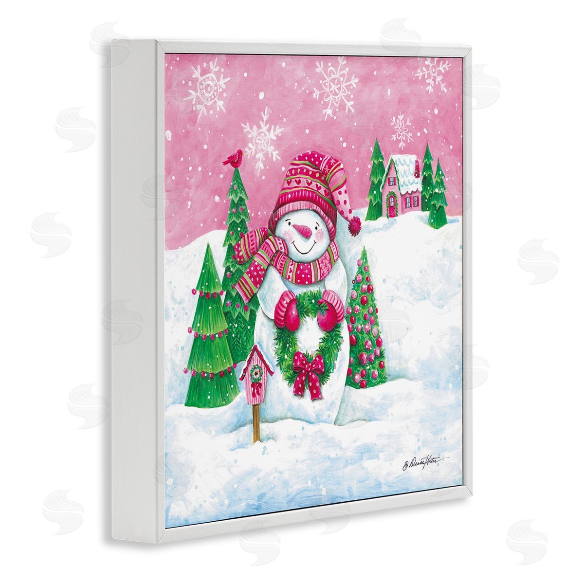 Diane Kater Scenic Winter Snowman White Framed Giclee Wall Art Print