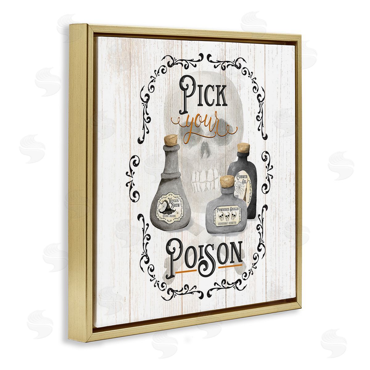 Deane Beesley Halloween Poison Jars Gold Floating Frame Canvas Wall Art Print