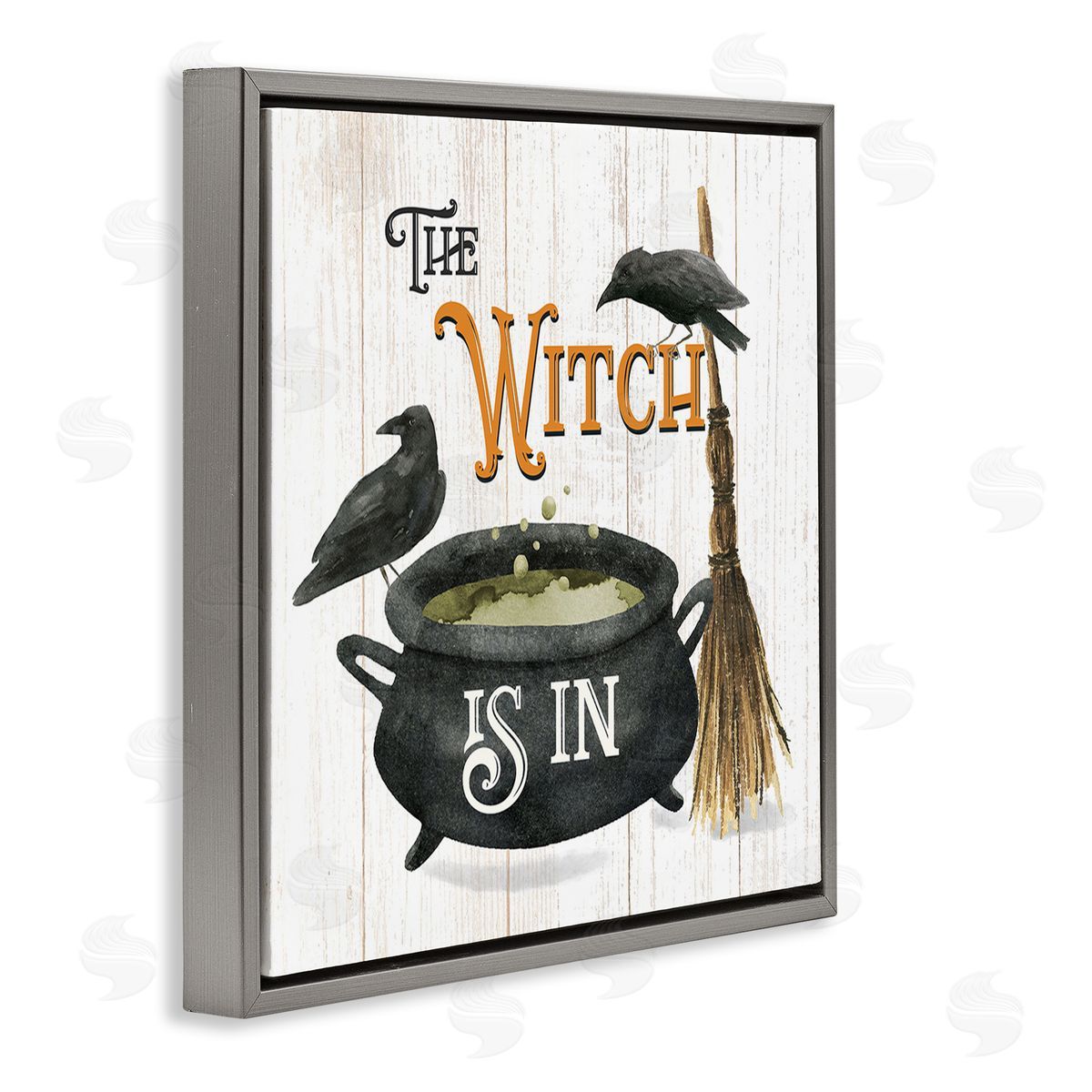 Deane Beesley Witch Cauldron & Crows Gray Floating Frame Canvas Wall Art Print