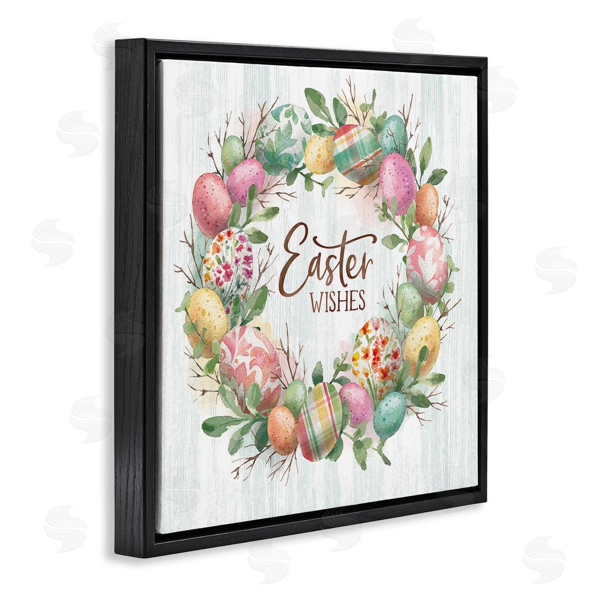 Courtney Morgenstern Easter Wishes Wreath Black Floating Frame Canvas Wall Art Print