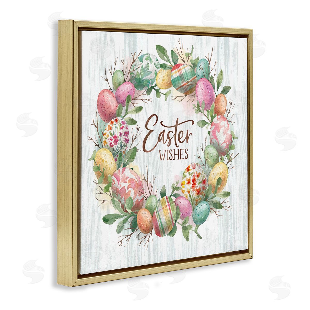 Courtney Morgenstern Easter Wishes Wreath Gold Floating Frame Canvas Wall Art Print