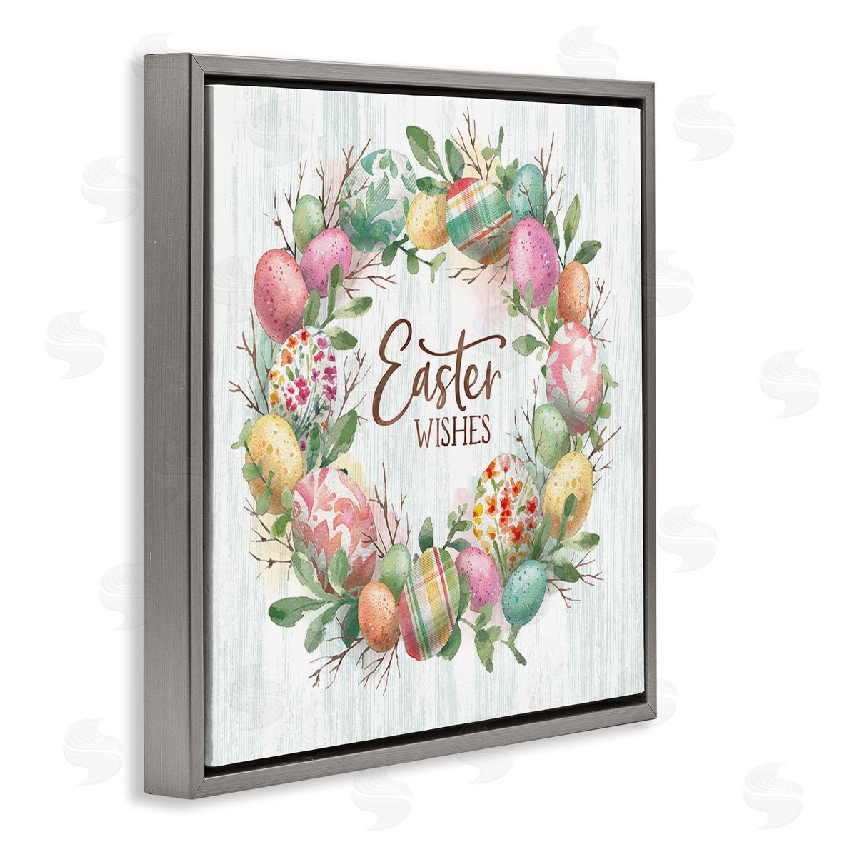 Courtney Morgenstern Easter Wishes Wreath Gray Floating Frame Canvas Wall Art Print