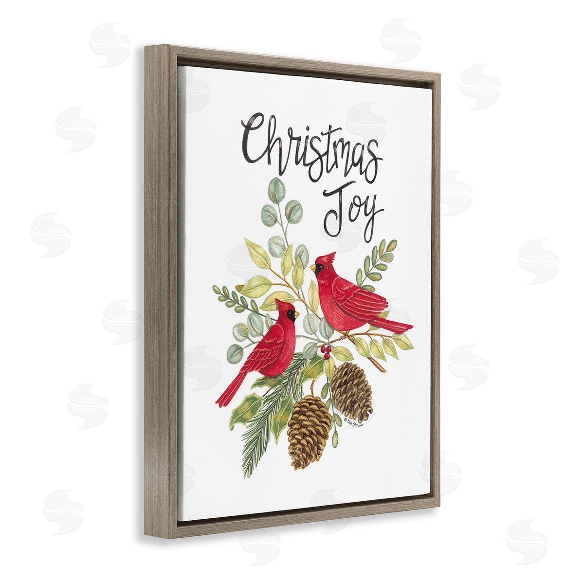 Deb Strain Christmas Joy Cardinals Brown Floating Frame Canvas Wall Art Print