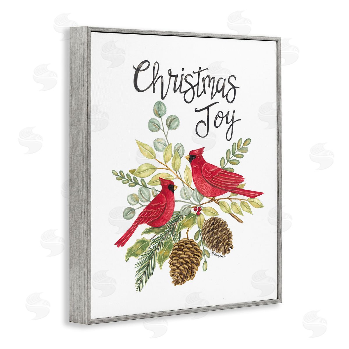 Deb Strain Christmas Joy Cardinals Gray Framed Giclee Wall Art Print