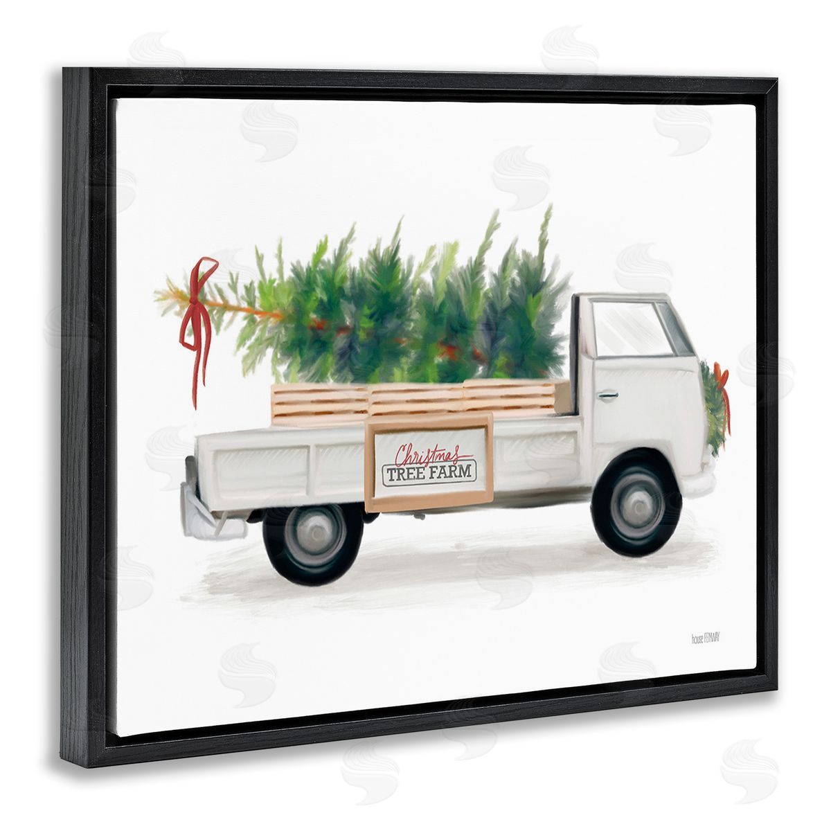 House Fenway Christmas Tree Farm Truck Black Floating Frame Canvas Wall Art Print