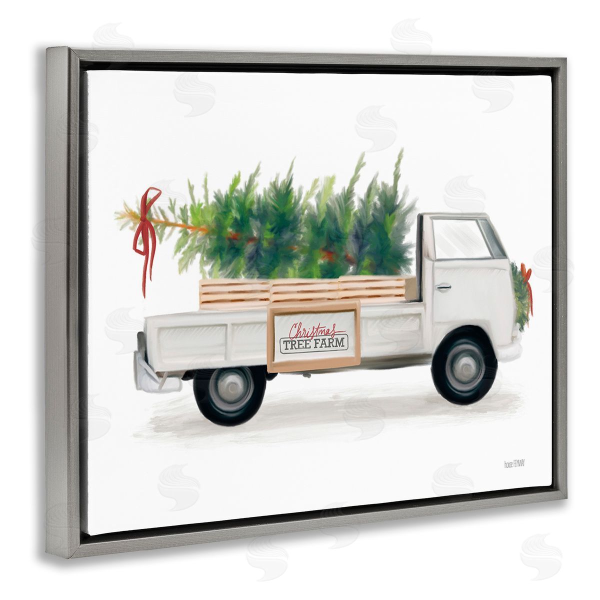 House Fenway Christmas Tree Farm Truck Gray Floating Frame Canvas Wall Art Print