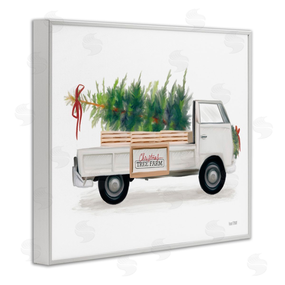 House Fenway Christmas Tree Farm Truck White Framed Giclee Wall Art Print