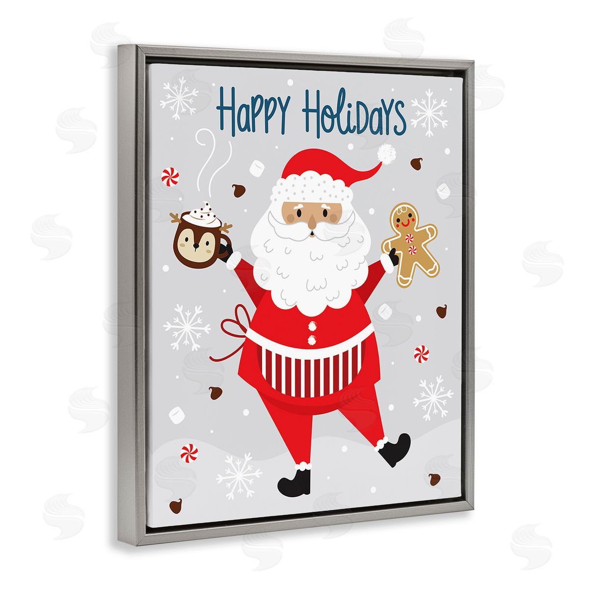 Ilis Avilés Santa with Cocoa & Cookie Gray Floating Frame Canvas Wall Art Print