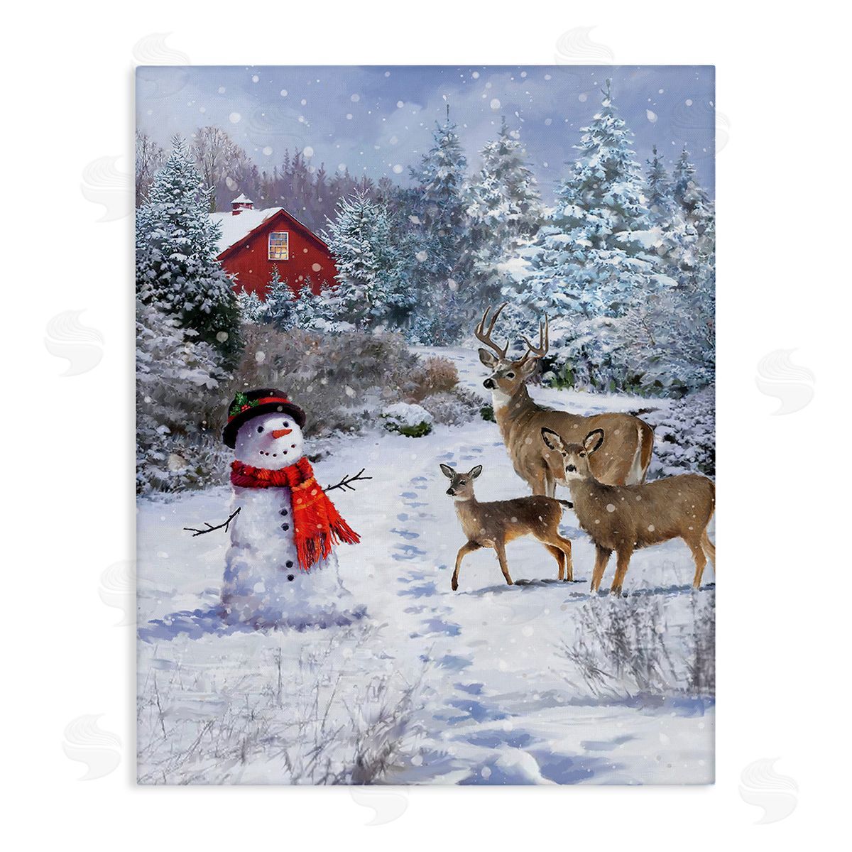 Jason Kirk Reindeer & Snowman Landscape Canvas Wall Art Print