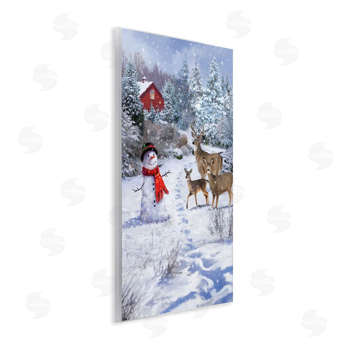 Jason Kirk Reindeer & Snowman Landscape Wooden Wall Plaque Art Print