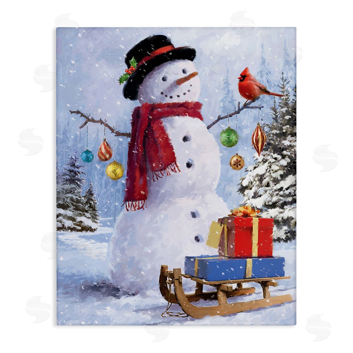 Jason Kirk Snowman with Gift Sled Canvas Wall Art Print