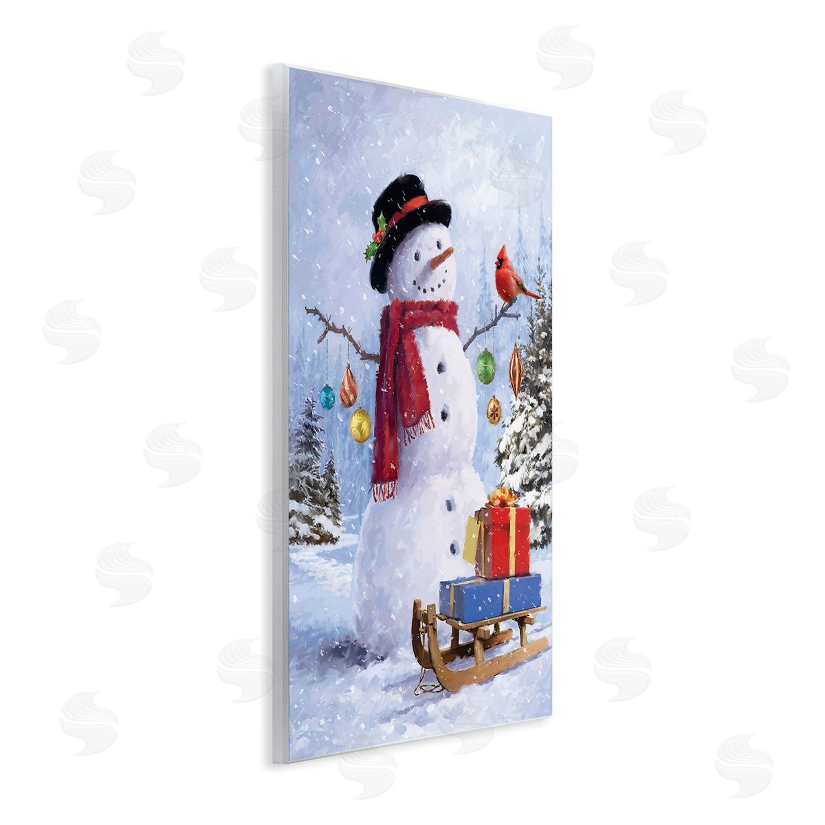 Jason Kirk Snowman with Gift Sled Wooden Wall Plaque Art Print