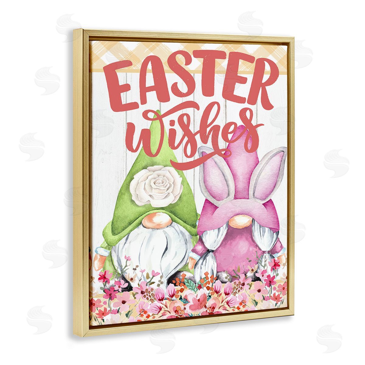 Kim Allen Easter Wishes Gnomes Gold Floating Frame Canvas Wall Art Print