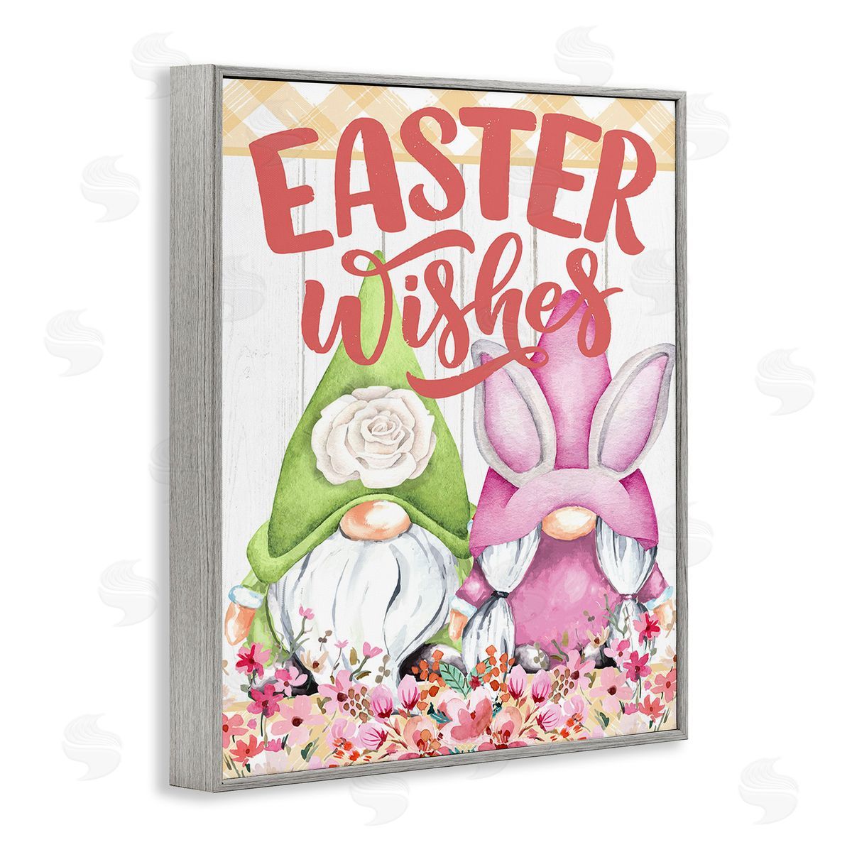 Kim Allen Easter Wishes Gnomes Gray Framed Giclee Wall Art Print