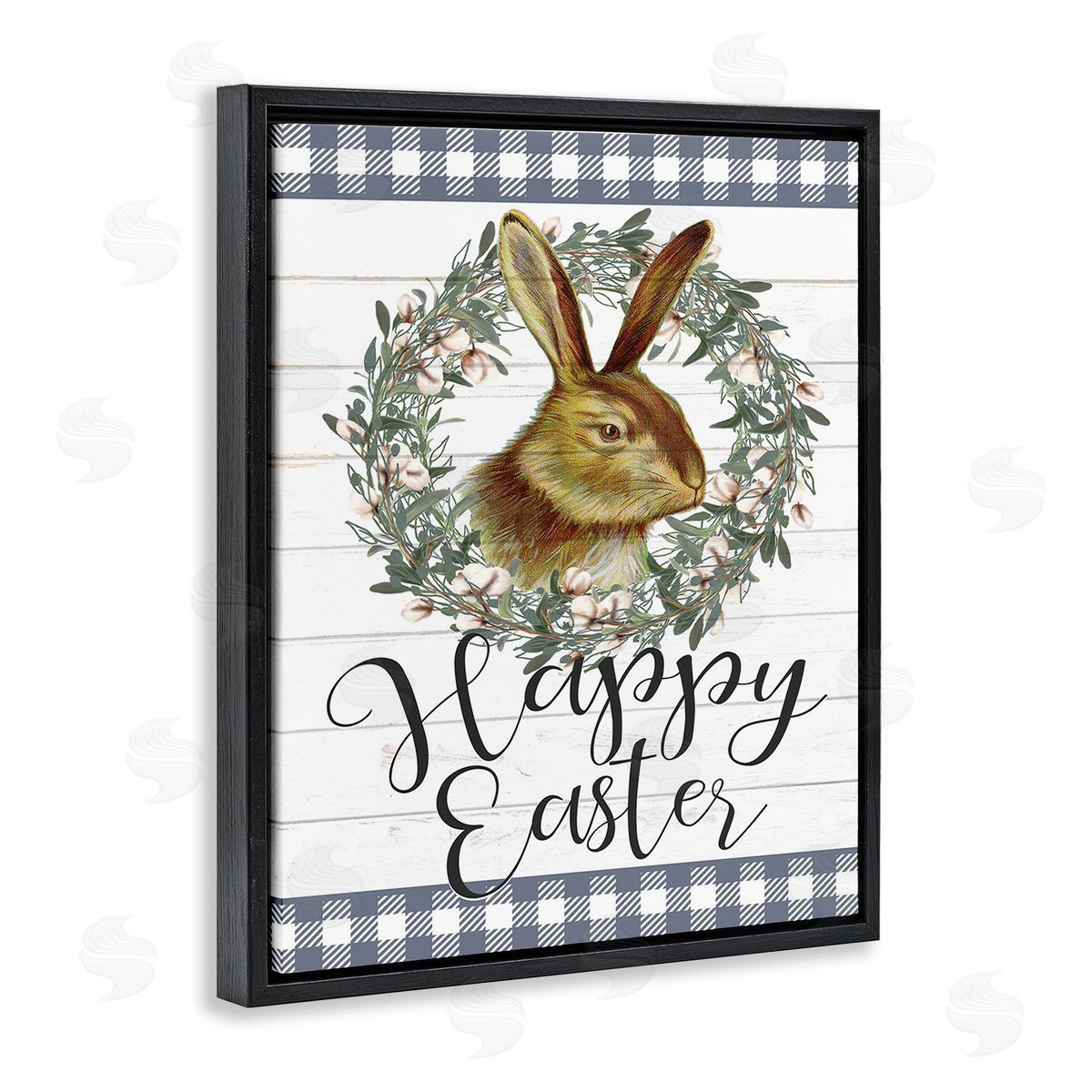 Kim Allen Easter Bunny Wreath Phrase Black Floating Frame Canvas Wall Art Print
