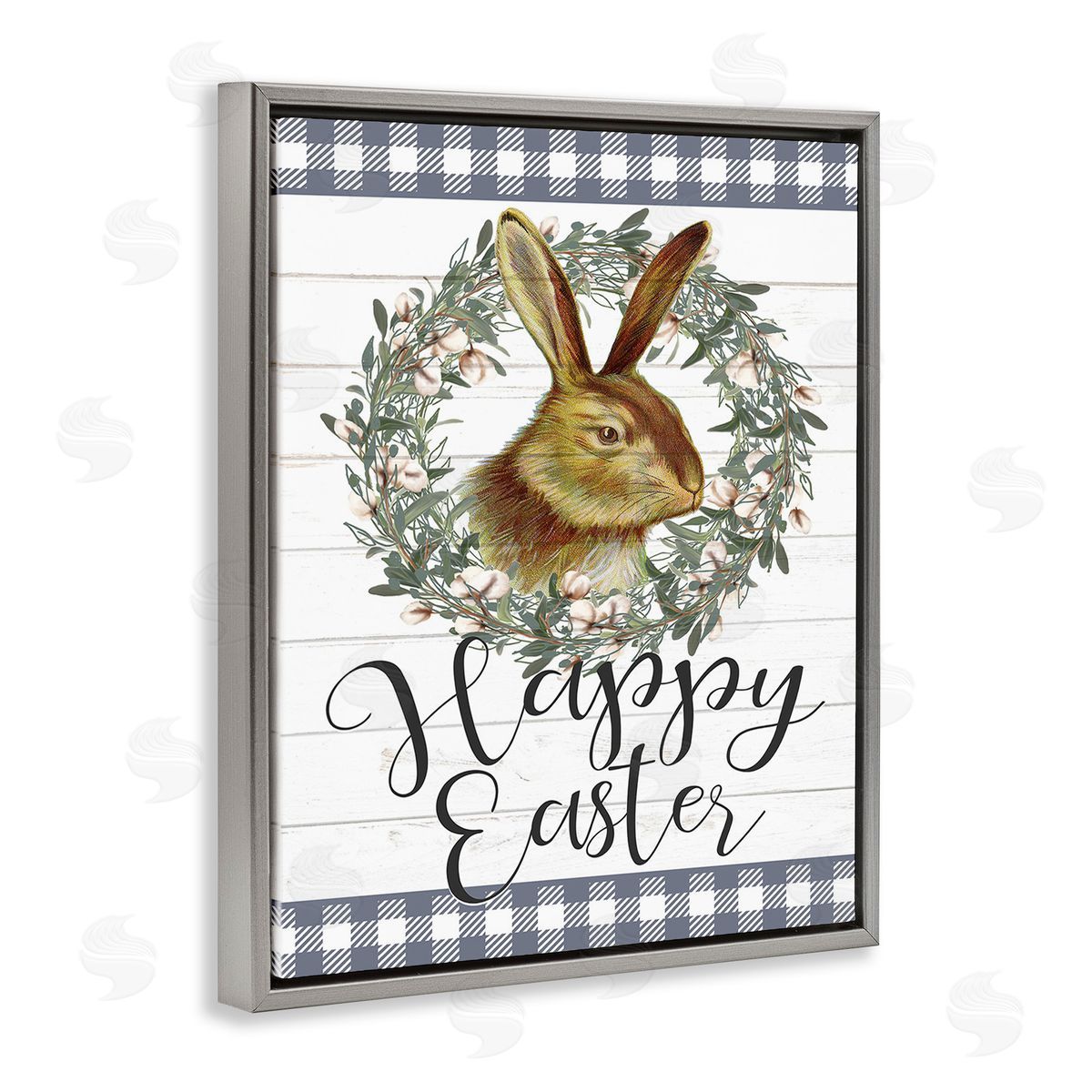 Kim Allen Easter Bunny Wreath Phrase Gray Floating Frame Canvas Wall Art Print